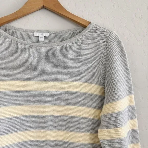 J Jill Bateau Neck Cotton Blend Gray Striped Sweater Size M - Picture 2 of 9